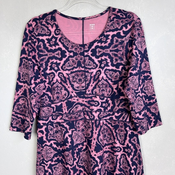 Title Nine size L half sleeve dress fit & flare stretch jersey dress pink navy - Picture 3 of 12